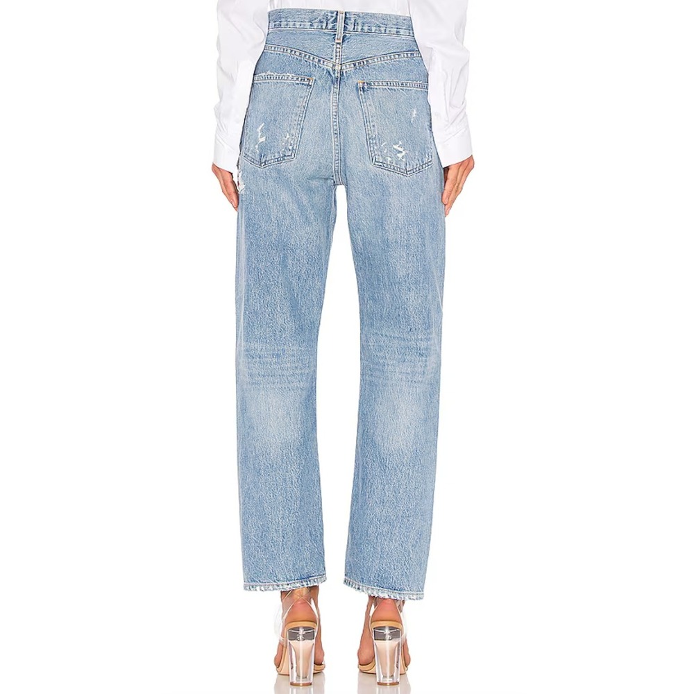 AGOLDE 90's Jean Blue Destroyed Denim Button Fly Ripped Statement Size 28 - Picture 2 of 11